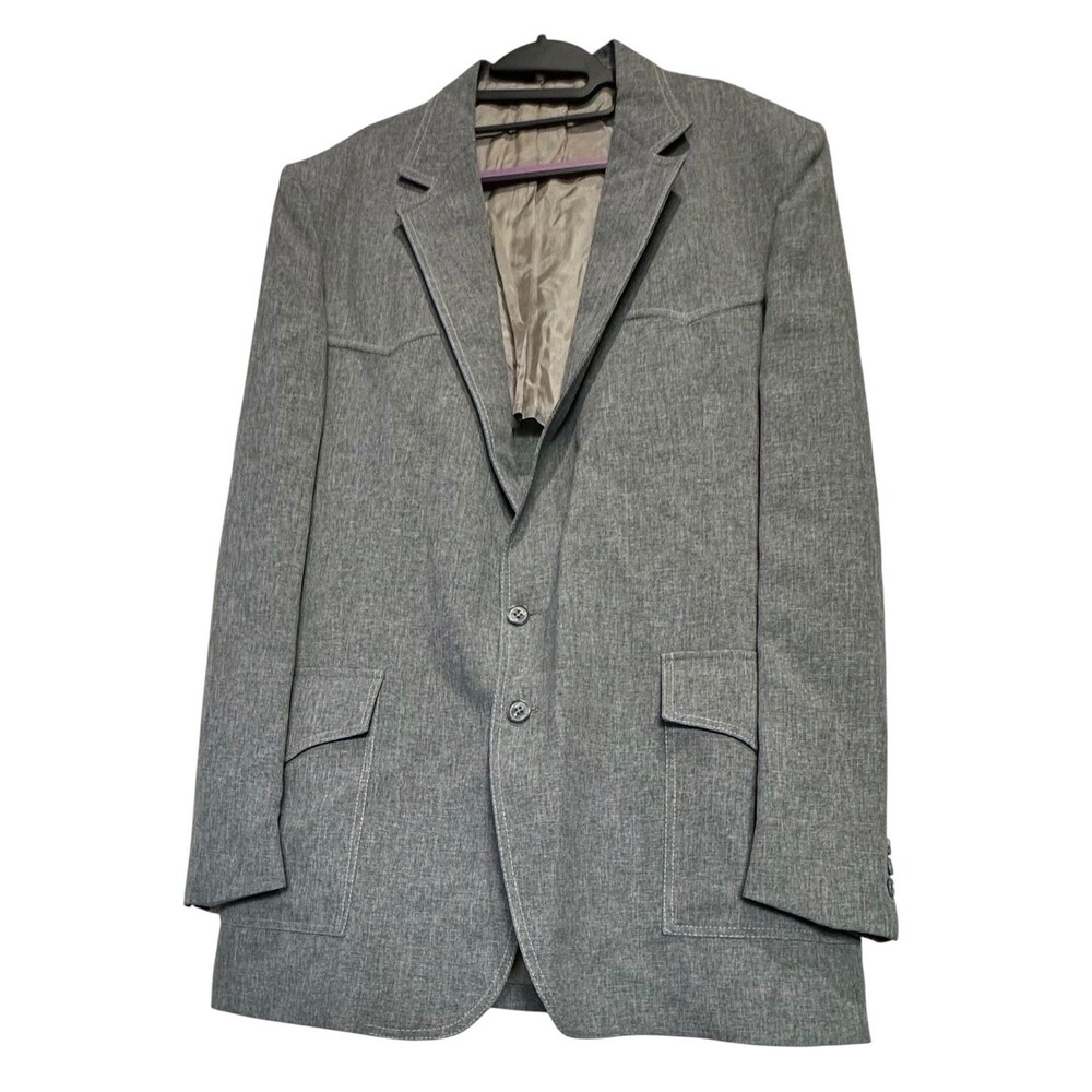 Vintage 80s The Plainsman Sheplers Prince Of Wales Western Gray Blazer Jacket 46
